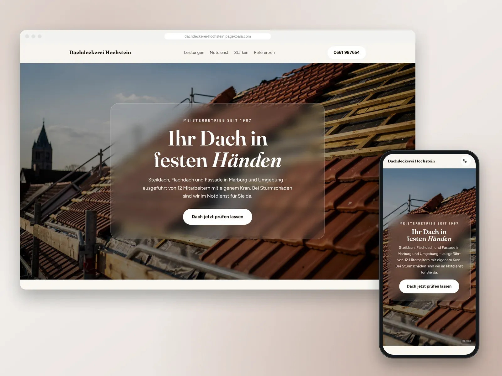 Von der PageKoala-KI erstellte Website: Dachdeckerei Hochstein