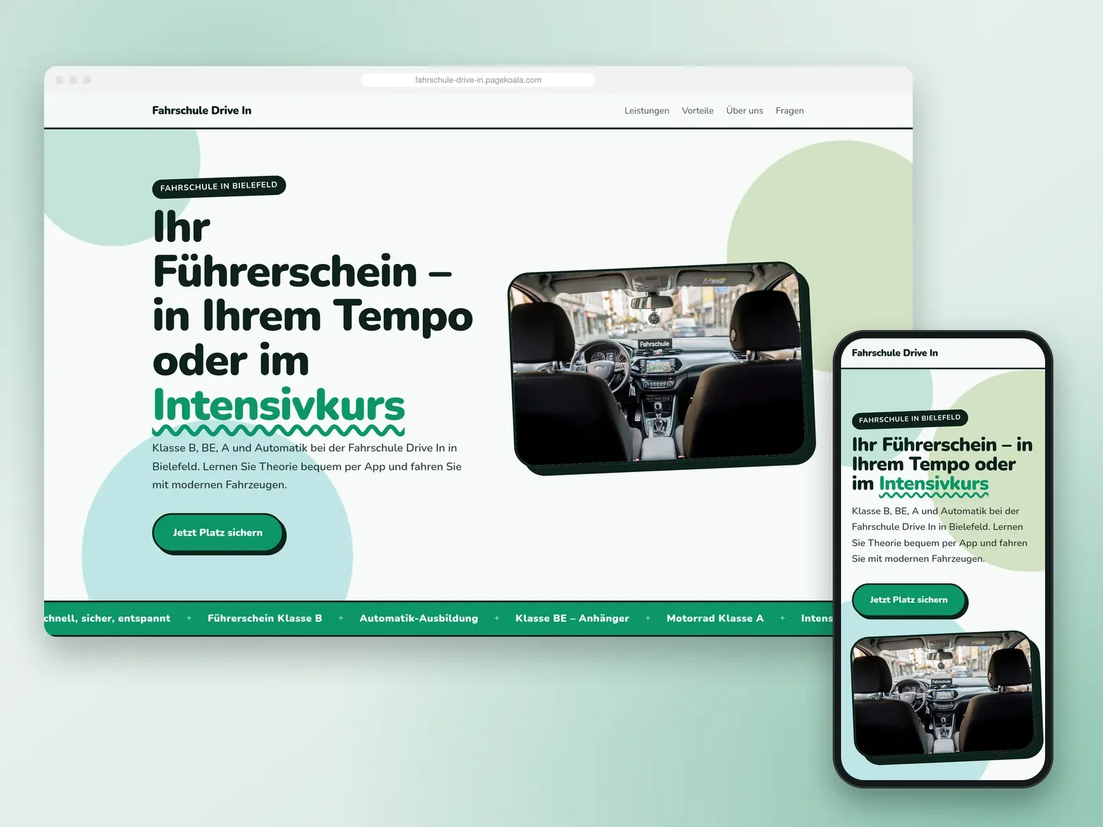 Von der PageKoala-KI erstellte Website: Fahrschule Drive In