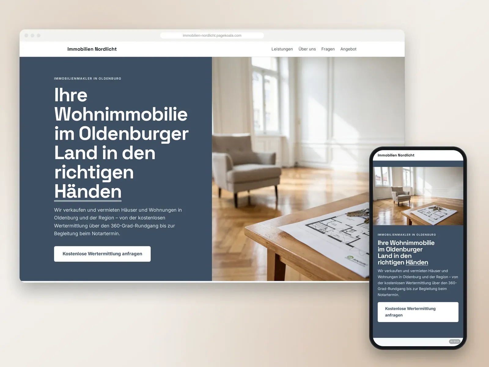 Von der PageKoala-KI erstellte Website: Immobilien Nordlicht