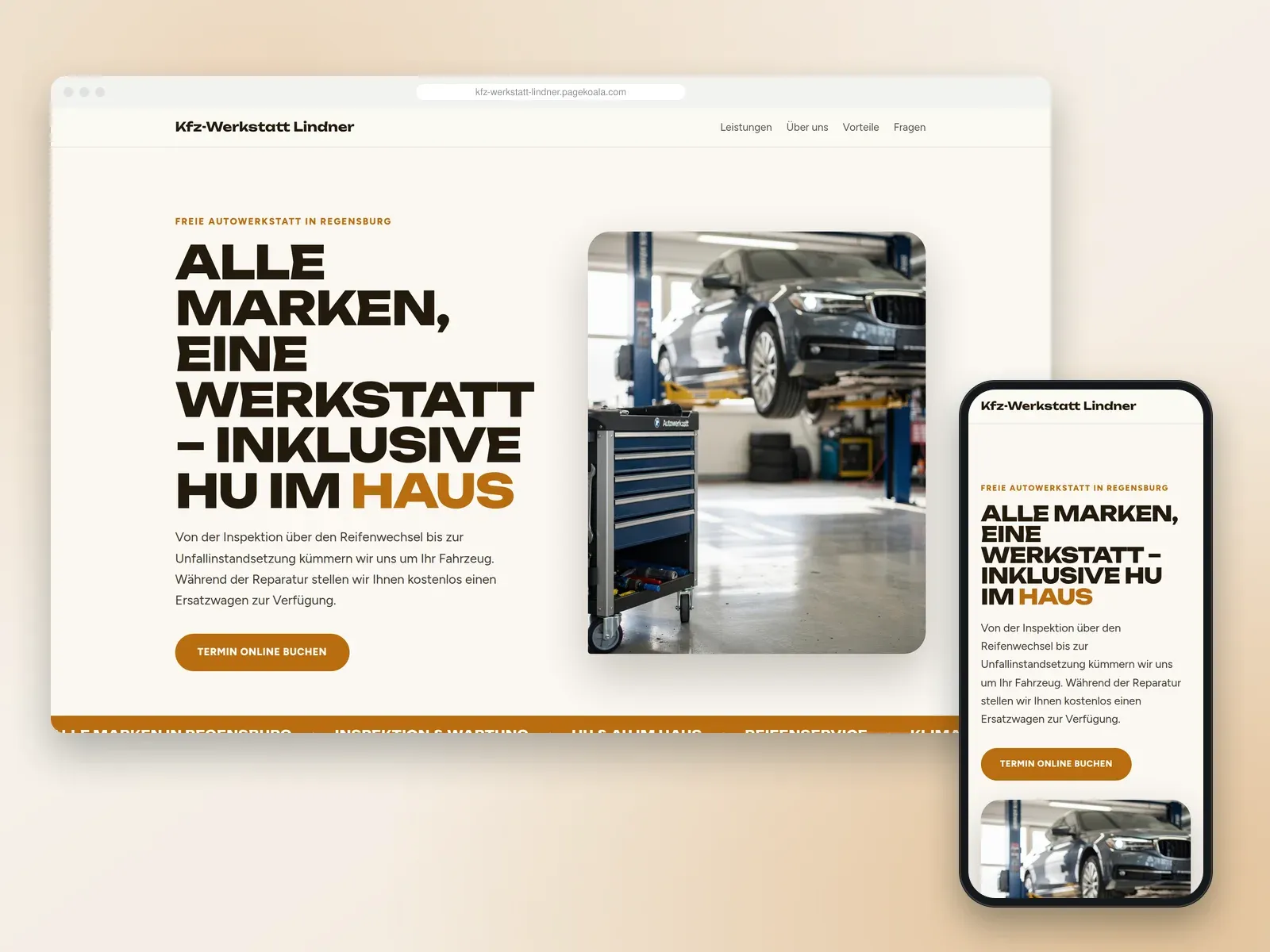 Von der PageKoala-KI erstellte Website: Kfz-Werkstatt Lindner