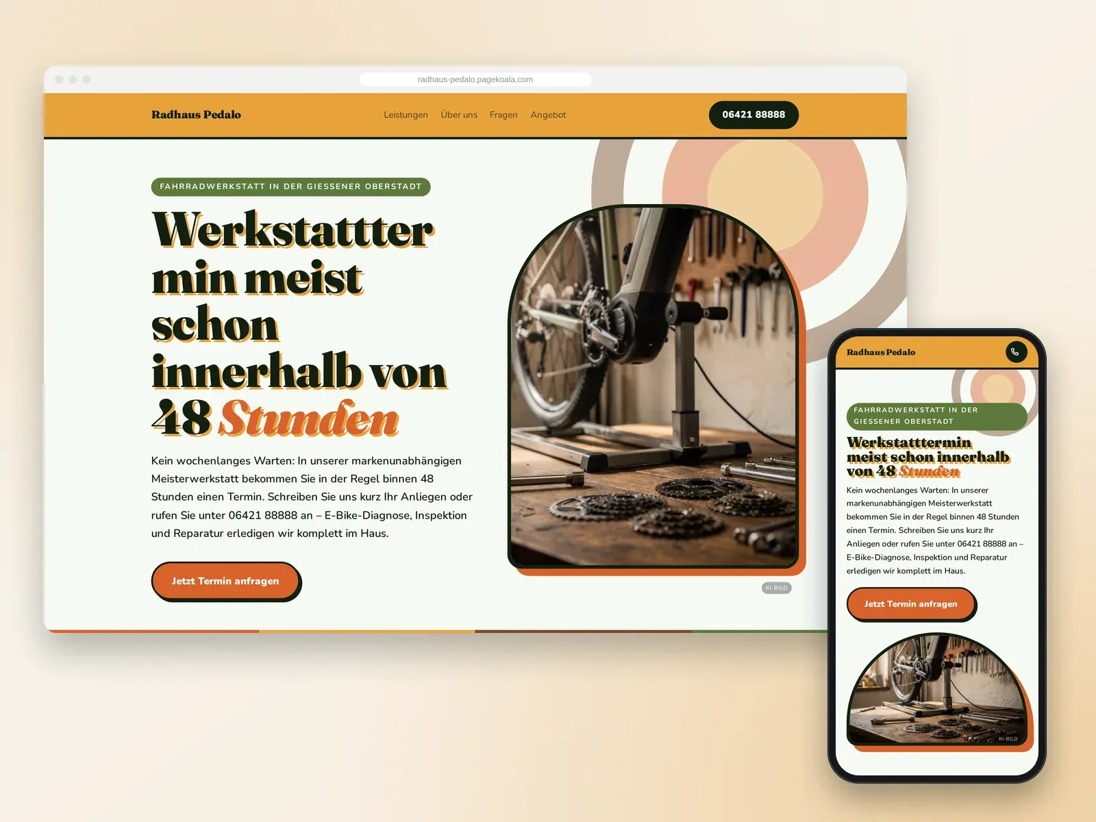 Von der PageKoala-KI erstellte Website: Radhaus Pedalo