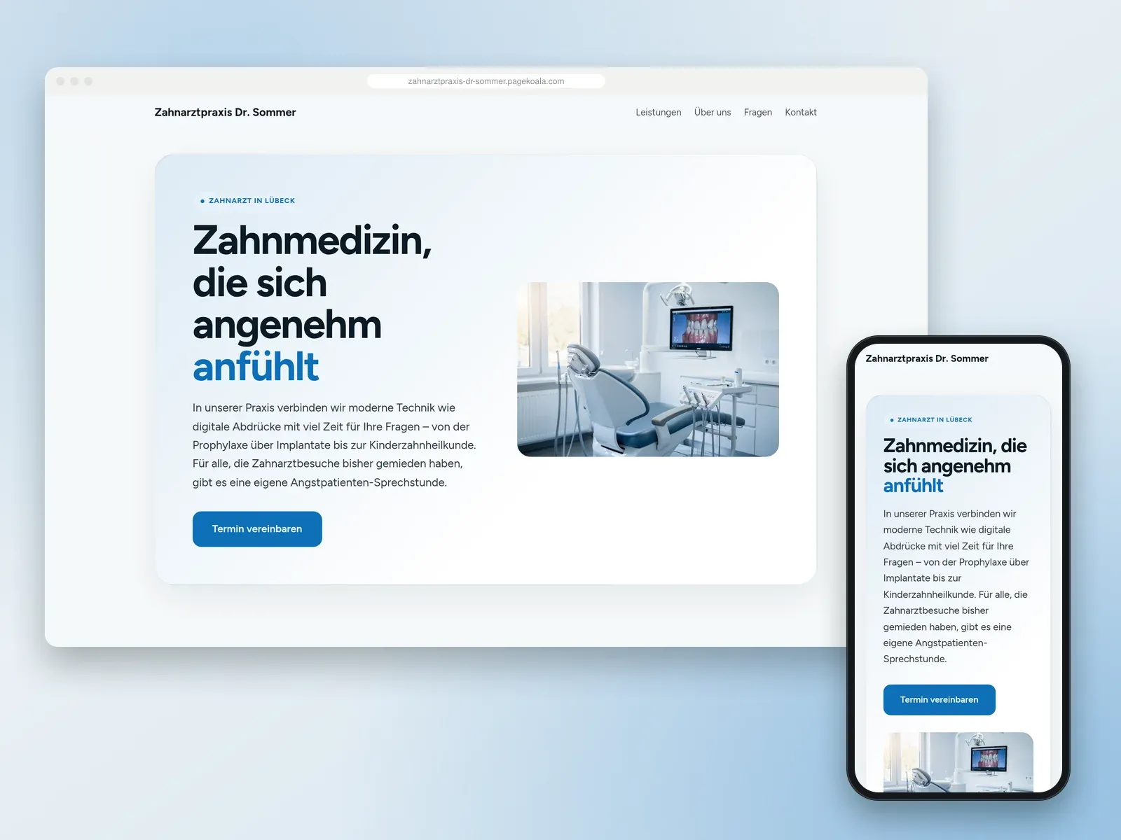 Von der PageKoala-KI erstellte Website: Zahnarztpraxis Dr. Sommer