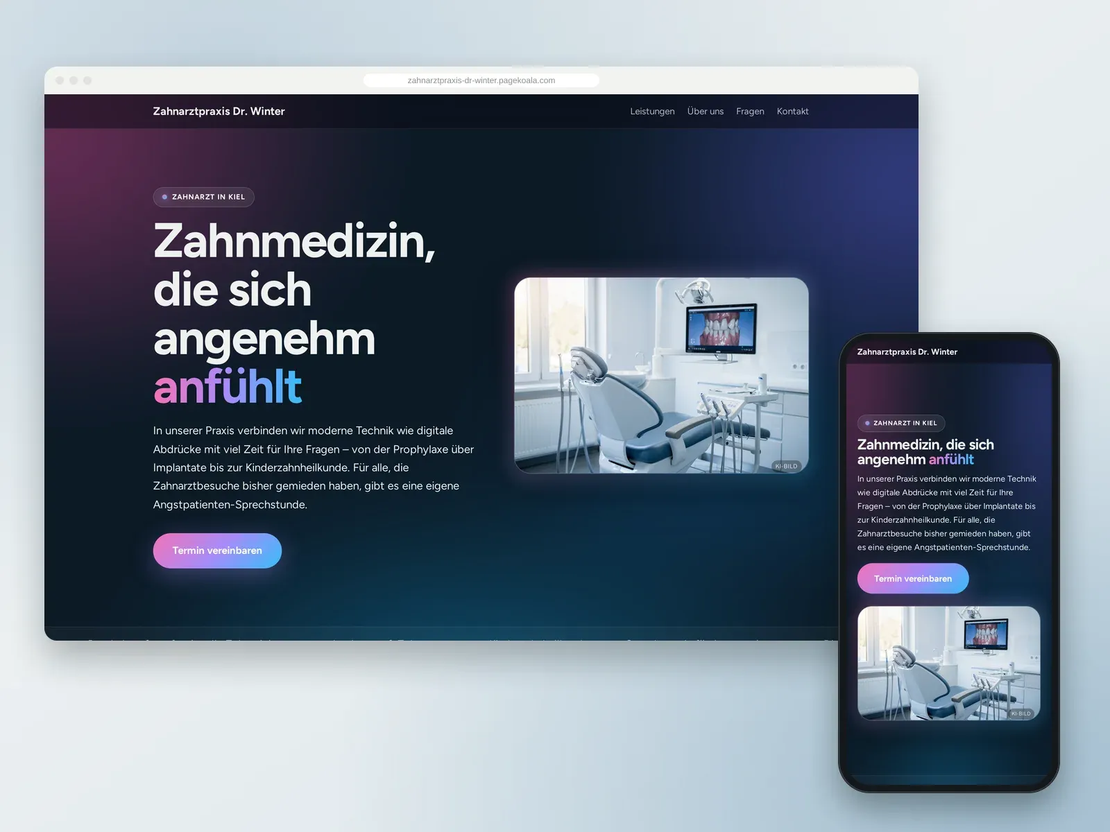 Von der PageKoala-KI erstellte Website: Zahnarztpraxis Dr. Winter